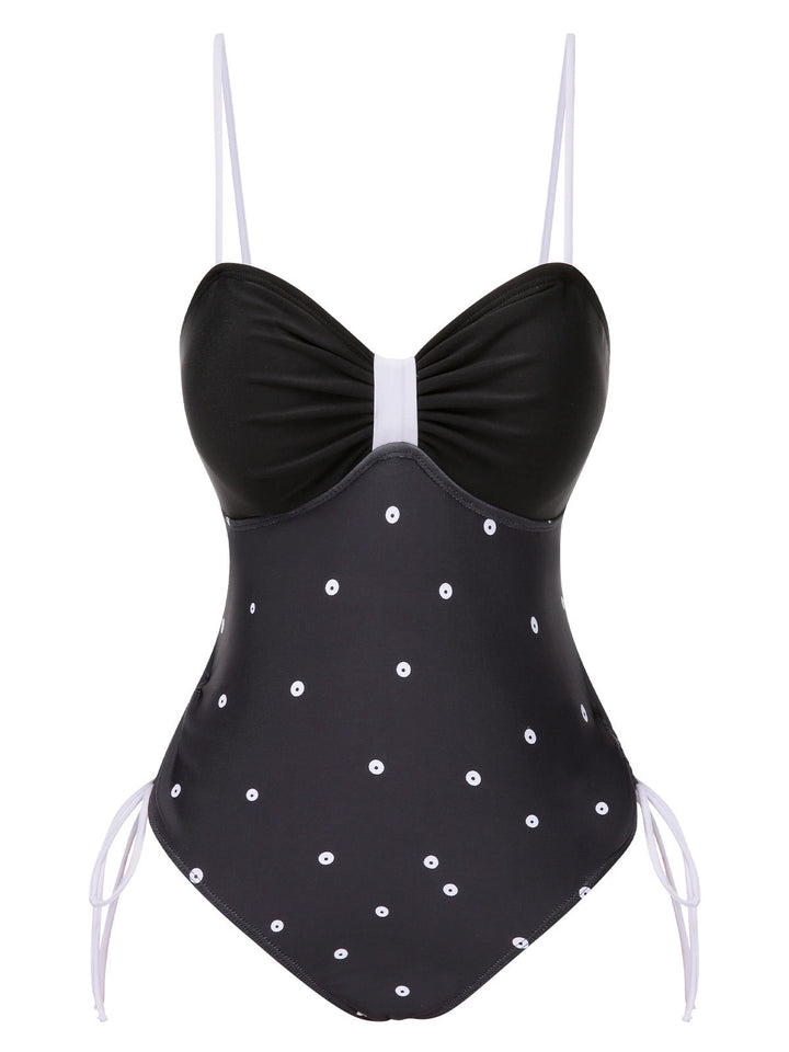 Black 1950s Bowknot Polka Dots Swimsuit, vintage swimsuit, pin-up swimwear - perfect for women who love vintage and retro fashion