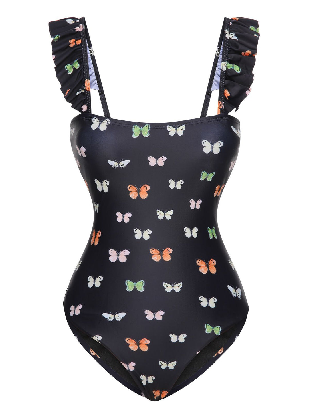 Black 1950s Butterfly Flare Sleeve One-Piece Swimsuit, vintage swimsuit, pin-up swimwear - perfect for women who love vintage and retro fashion