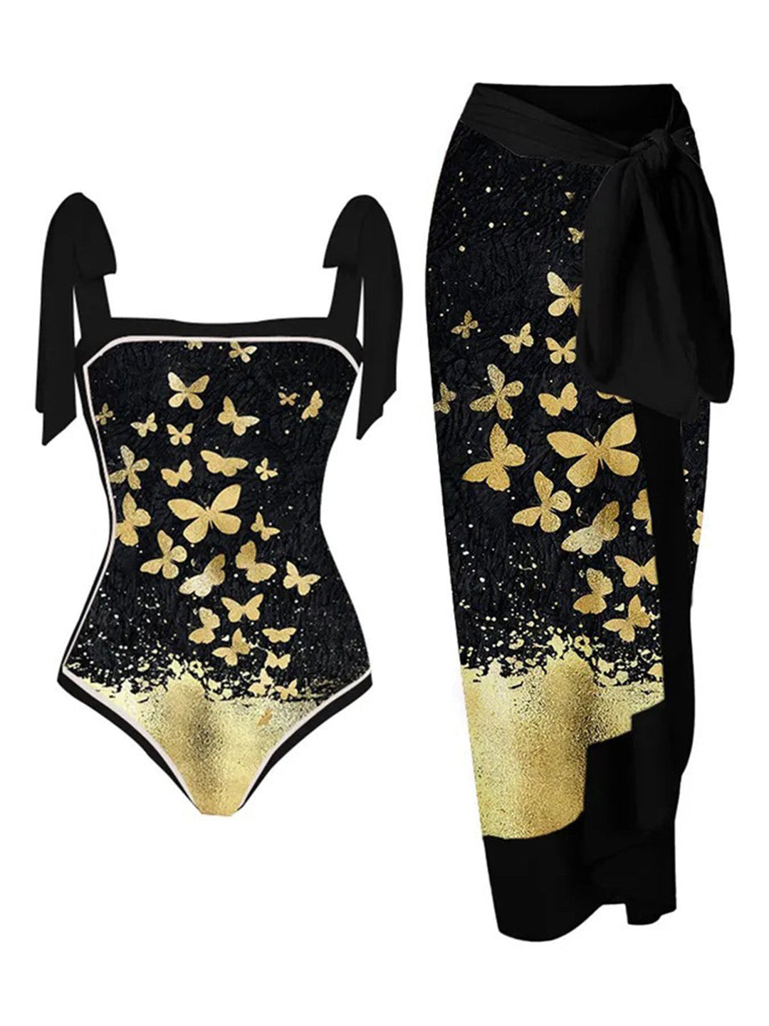 Black 1950s Butterfly One-piece Swimsuit &amp; Cover-up: timeless style reimagined