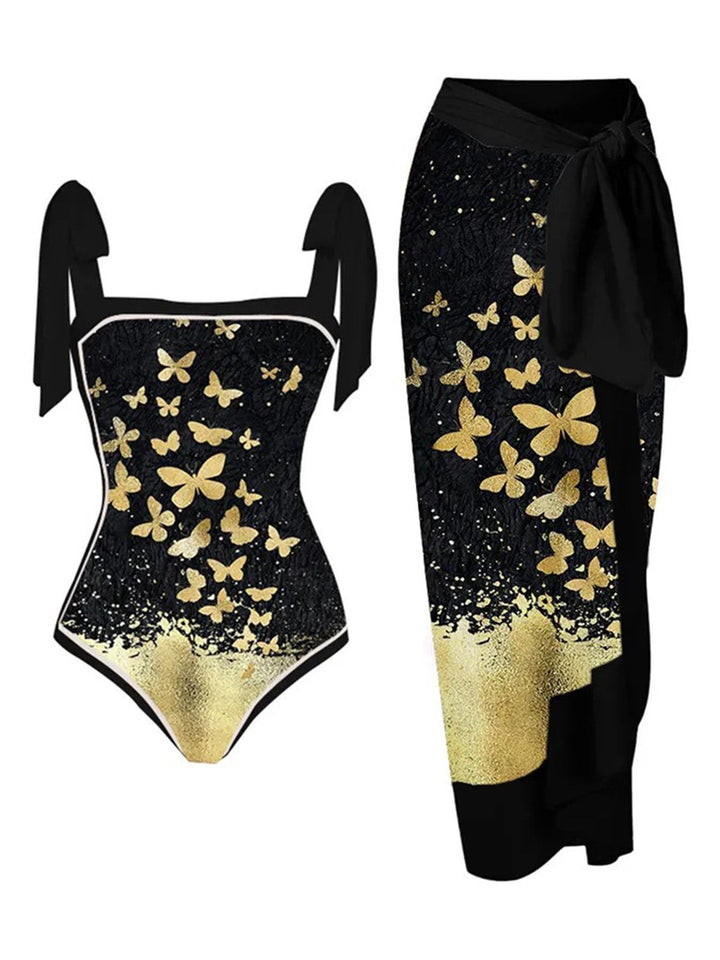 Black 1950s Butterfly One-piece Swimsuit &amp; Cover-up: timeless style reimagined