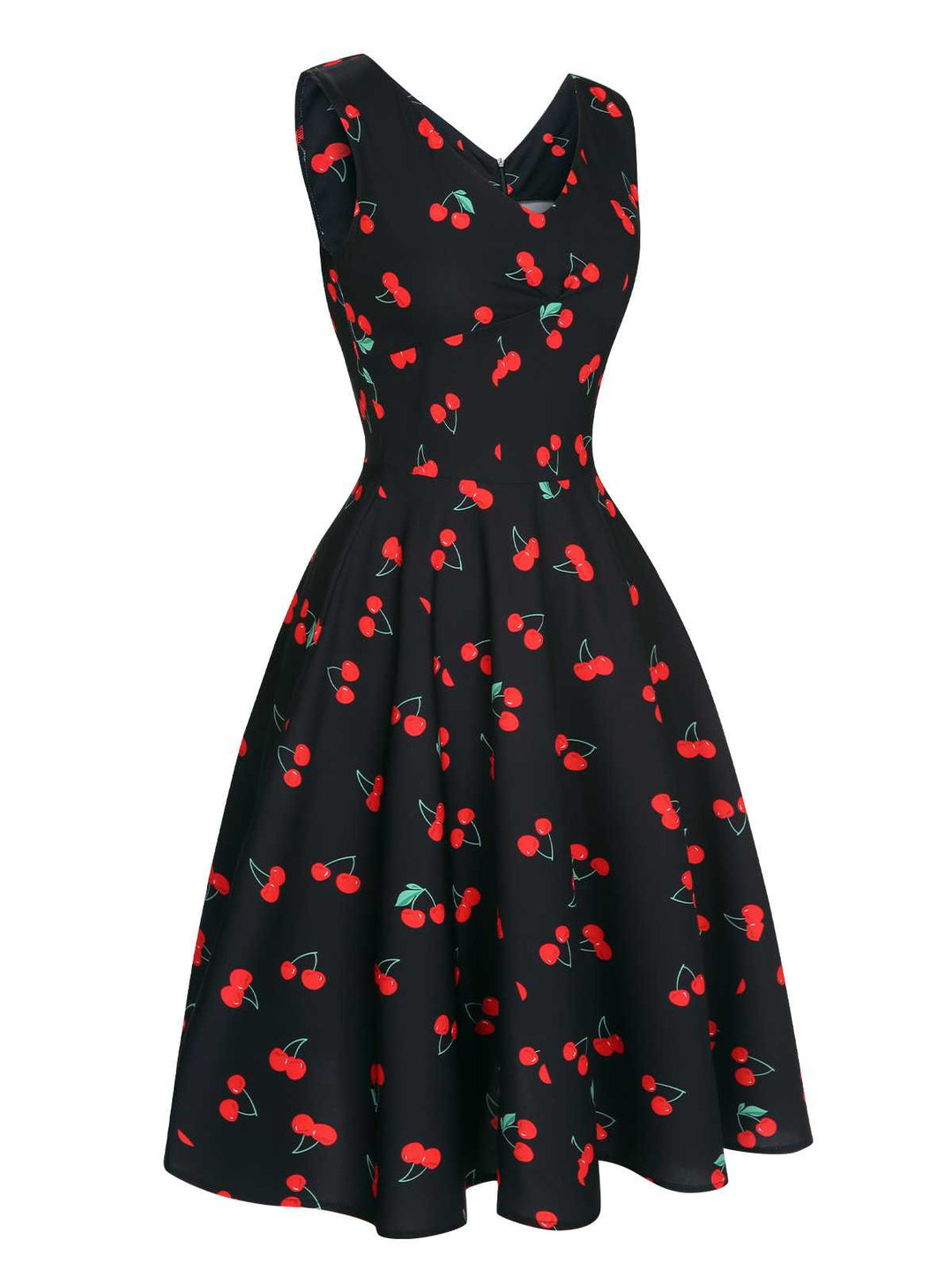 Black 1950s Cherry Sleeveless Dress: where 1950s romance meets her modern spirit
