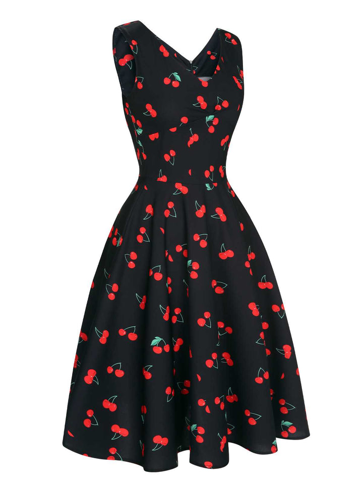 Black 1950s Cherry Sleeveless Dress: where 1950s romance meets her modern spirit