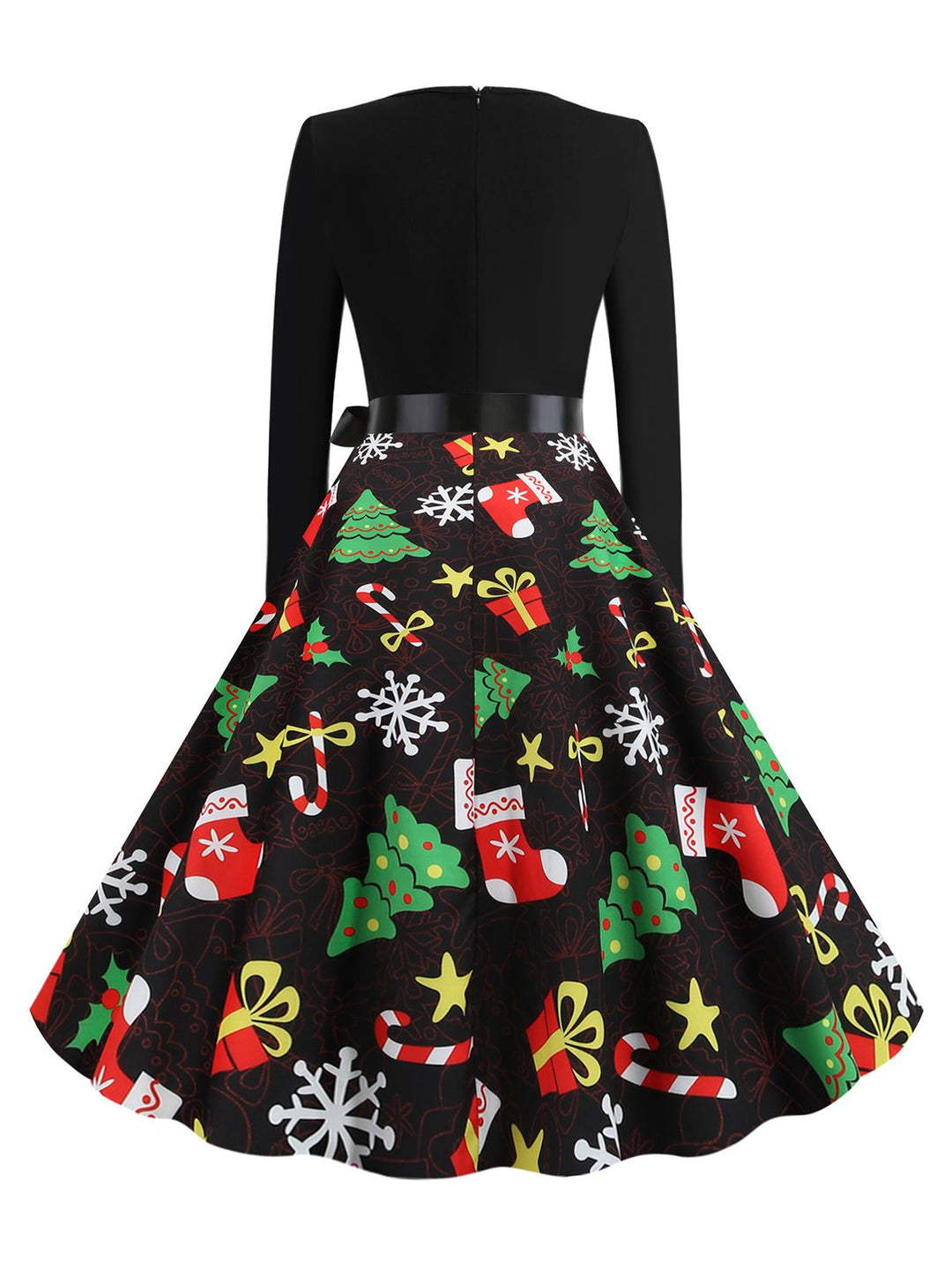 This Black 1950s Christmas Gift Tree Belted Dress wraps her in 1950s elegance, one twirl at a time