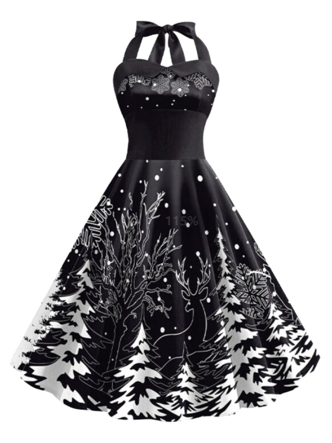 Black 1950s Christmas Halter Swing Dress: timeless style reimagined