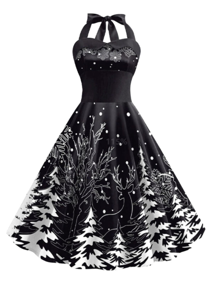 Black 1950s Christmas Halter Swing Dress: timeless style reimagined