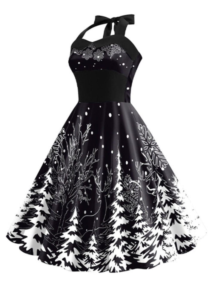 Black 1950s Christmas Halter Swing Dress — vintage elegance for the modern woman