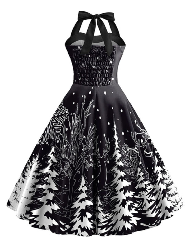 Black 1950s Christmas Halter Swing Dress: timeless style reimagined
