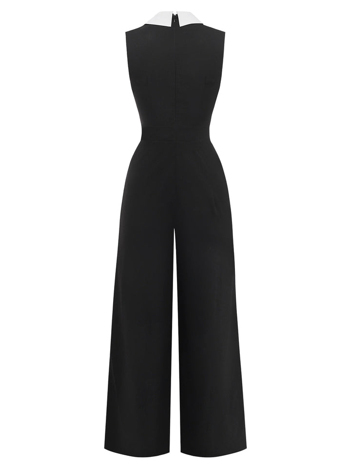 Black 1950s Colorblock Sleeveless Wide-Leg Jumpsuit - vintage jumpsuit, retro fashion, classic black