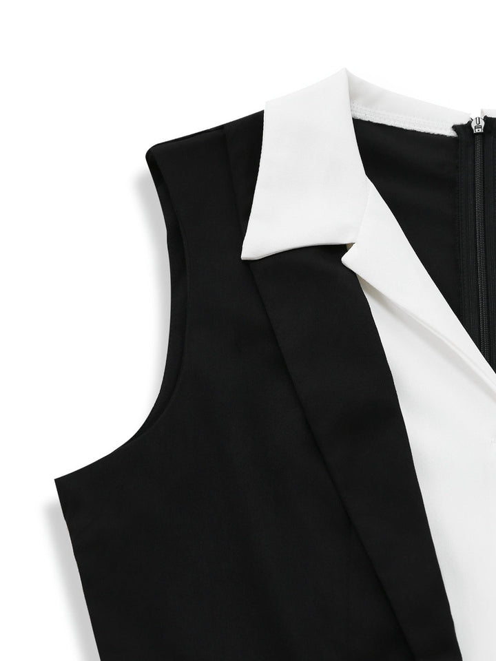 Black 1950s Colorblock Sleeveless Wide-Leg Jumpsuit - vintage jumpsuit, retro fashion, classic black