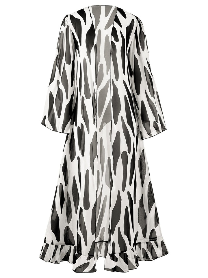 Black 1950s Contrast Spots Long Cover Up - vintage fashion, retro style, classic black