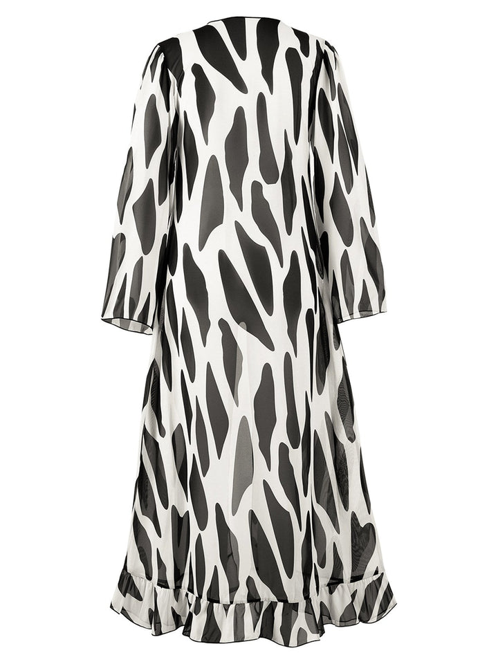Black 1950s Contrast Spots Long Cover Up - vintage fashion, retro style, classic black