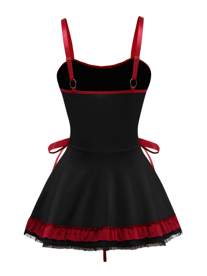 Black 1950s Cross Contrast Ruffle Hem Nightdress - vintage dress, retro fashion, rockabilly