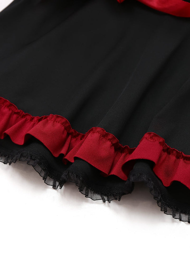 Black Cross Contrast Ruffle Hem Nightdress - vintage dress, retro fashion, rockabilly