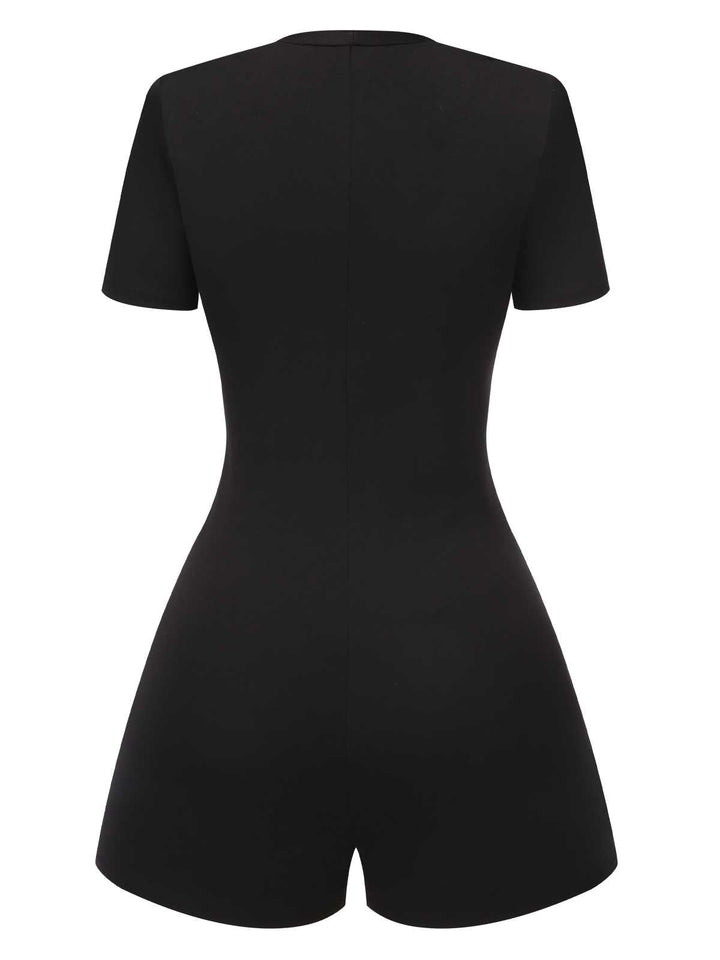 Black 1950s Cut-Out Buttoned Solid Romper: timeless 1950s elegance she makes her own