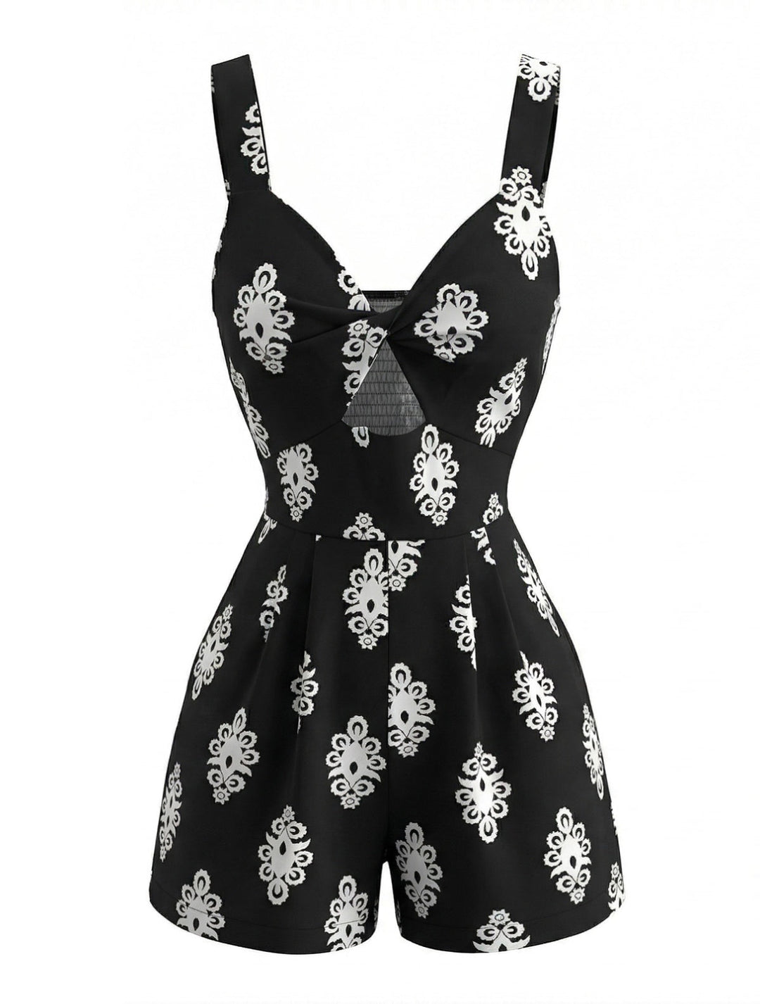 Black 1950s Cutout Twist-Front Romper - vintage romper, retro jumpsuit for vintage lovers