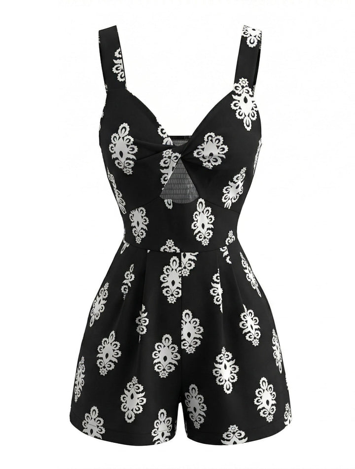 Black 1950s Cutout Twist-Front Romper - vintage romper, retro jumpsuit for vintage lovers