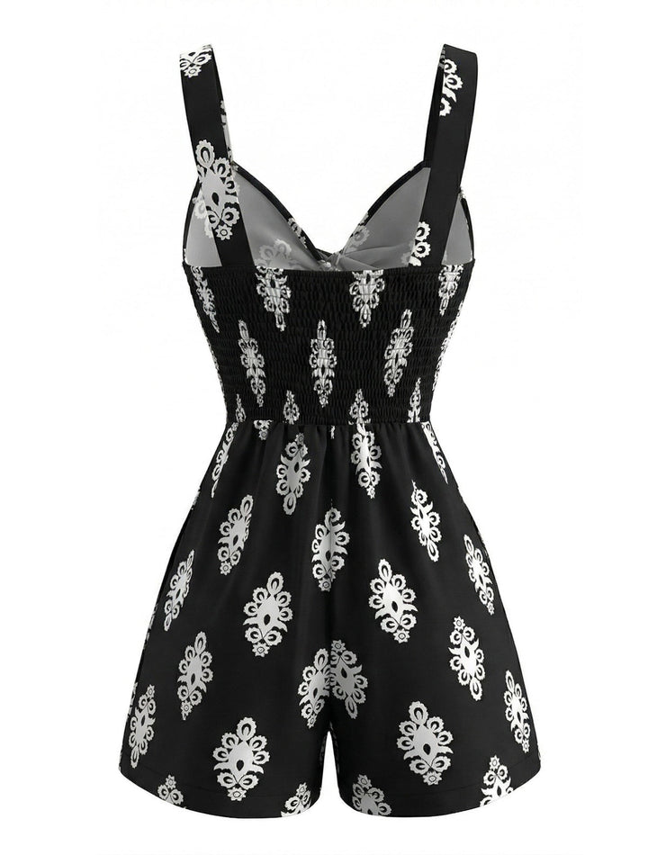 Black 1950s Cutout Twist-Front Romper - vintage romper, retro jumpsuit for vintage lovers