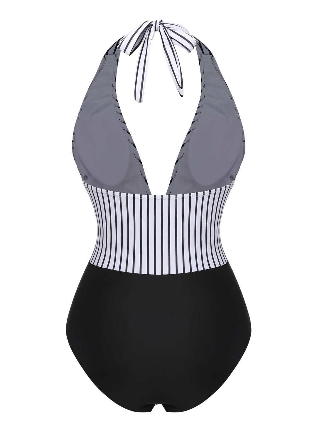 Black 1950s Deep V-Neck Stripe Swimsuit, vintage swimsuit, pin-up swimwear - perfect for women who love vintage and retro fashion