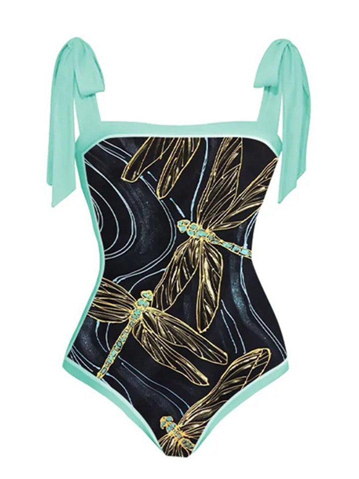 Black 1950s Dragonfly Lace-up Swimsuit &amp; Cover-up — vintage elegance for the modern woman