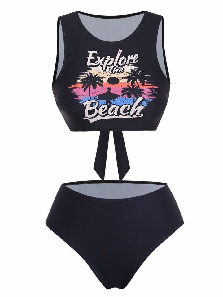 Black 1950s Explore The Beach Tankini Set - vintage fashion, retro style, classic black