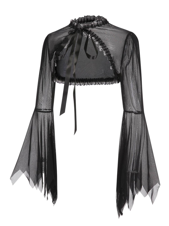 Black 1950s Flare Sleeved Lace-Up Sheer Cape, vintage fashion, retro style - perfect for women who love vintage and retro fashion
