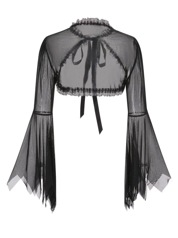 Black 1950s Flare Sleeved Lace-Up Sheer Cape, vintage fashion, retro style - perfect for women who love vintage and retro fashion