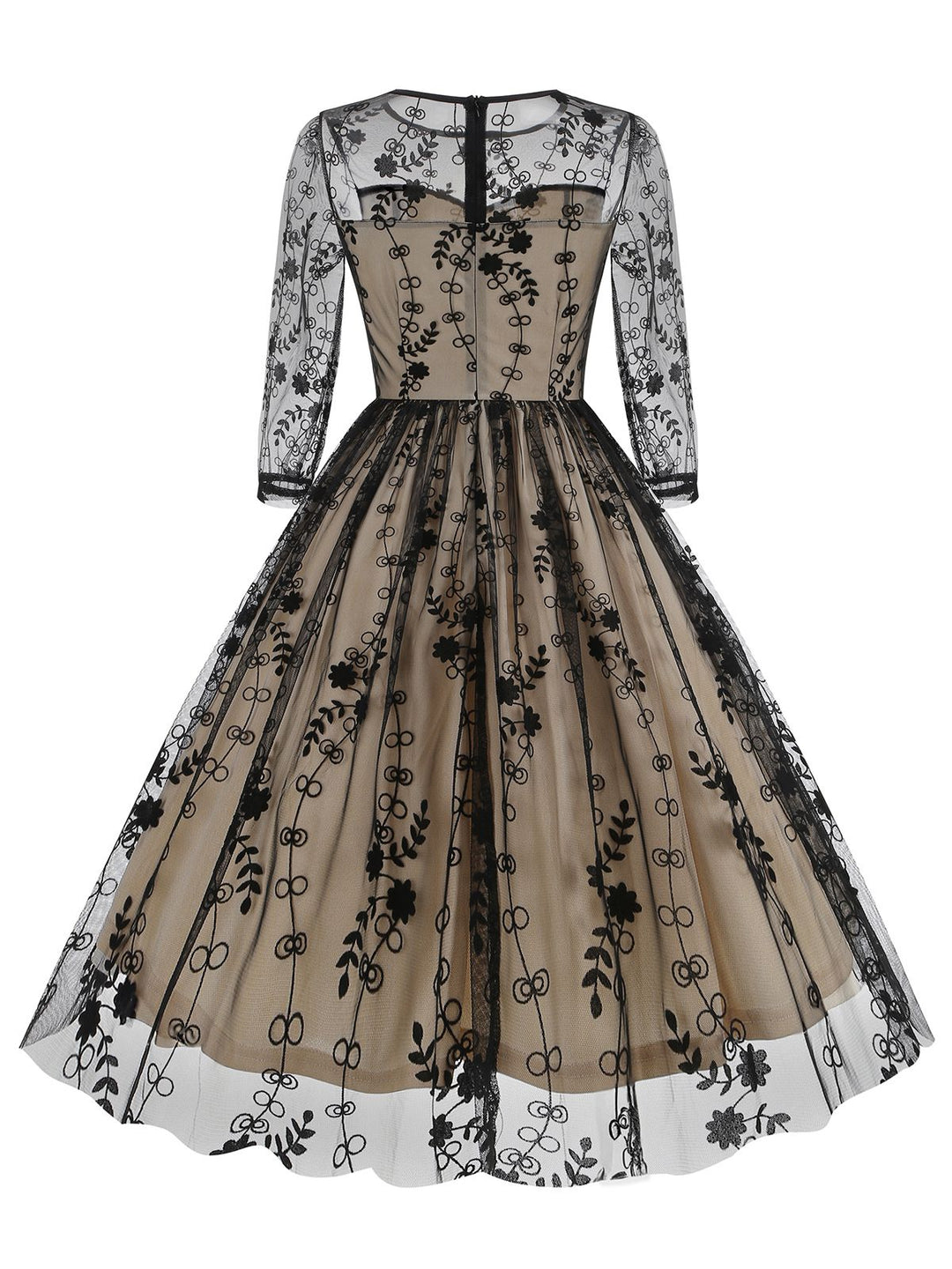Black 1950s Floral Mesh Patchwork Dress: where 1950s romance meets her modern spirit