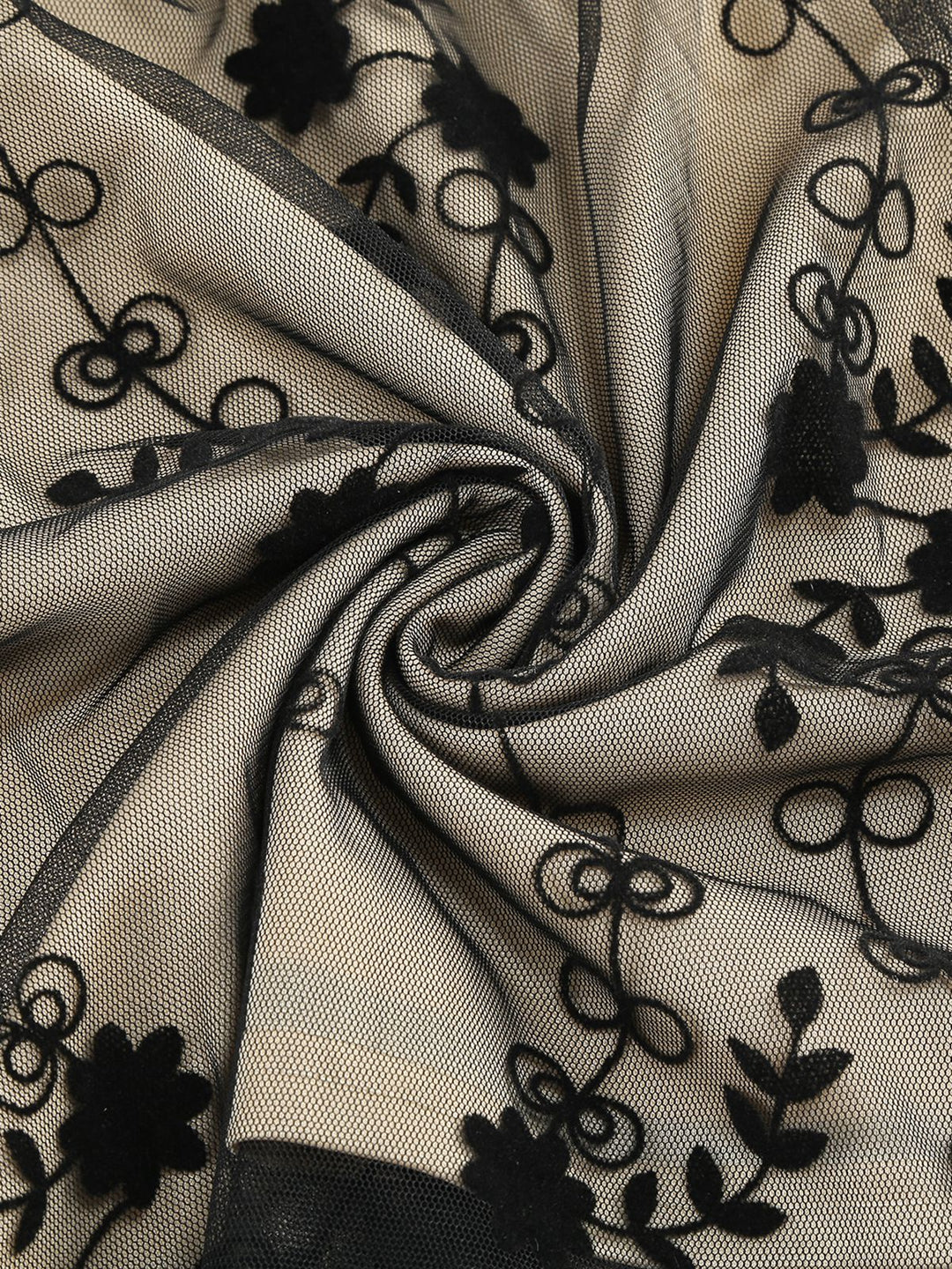 Black 1950s Floral Mesh Patchwork Dress — the kind of 1950s dress that makes strangers smile