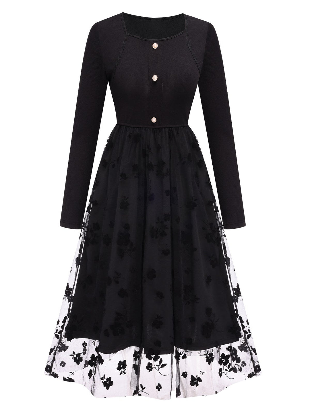 1950s Floral Mesh Patchwork Dress | 1950s | vintage dress, retro fashion