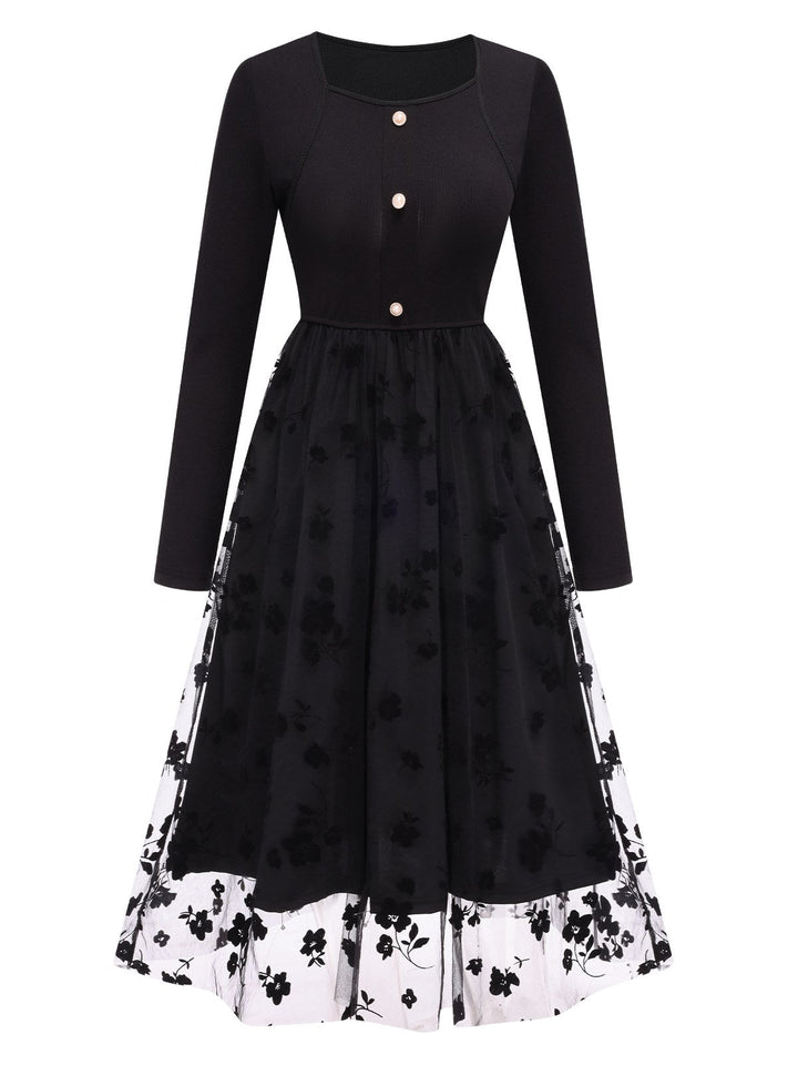 1950s Floral Mesh Patchwork Dress | 1950s | vintage dress, retro fashion