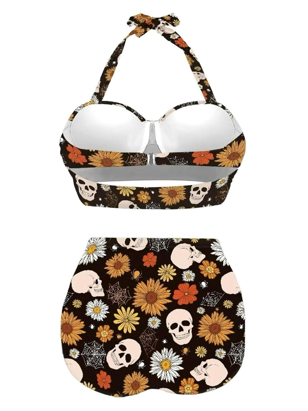 Black Floral Print Lace-Up Halter Swimsuit: beautiful vintage swimwear, retro swimsuit, style with timeless appeal