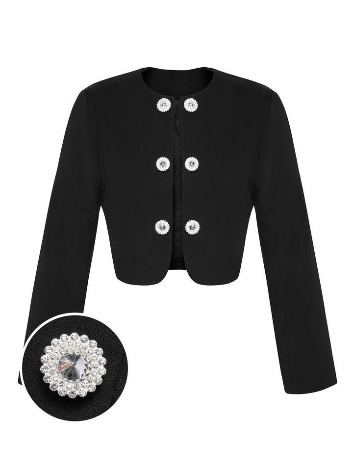 She throws on this Black 1950s Fragrant Short Button Jacket and the city feels like 1950s Paris