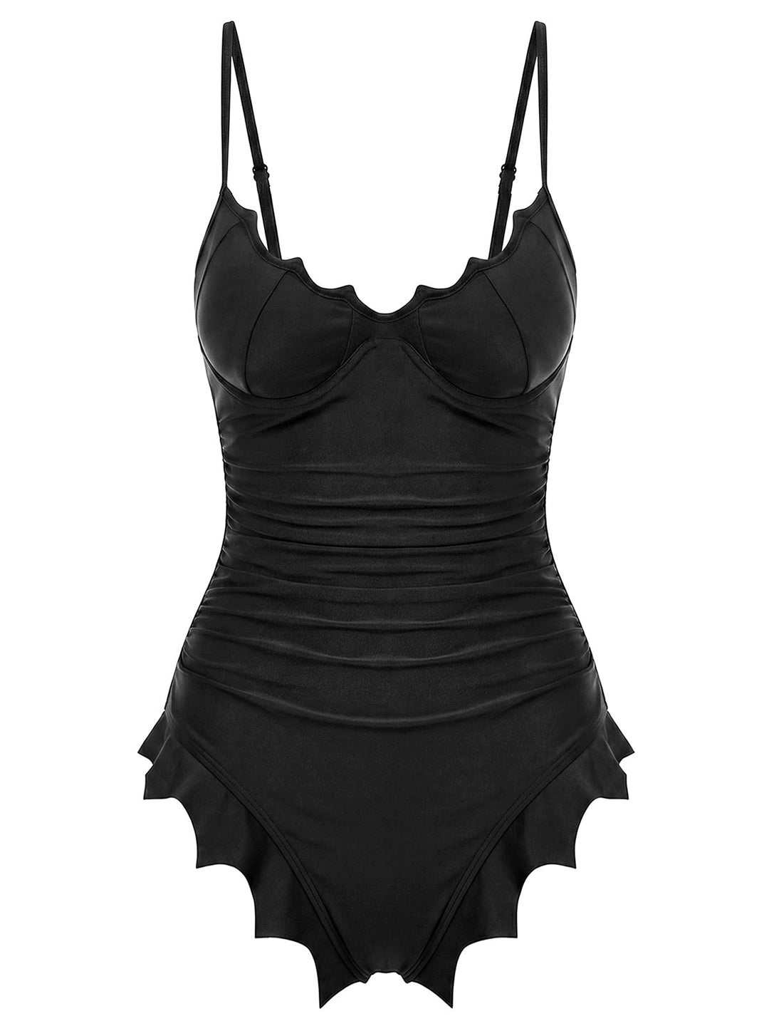 [Pre-Sale] Black Gothic Batwing Hem One Piece Swimsuit - vintage swimsuit, swimwear for vintage lovers