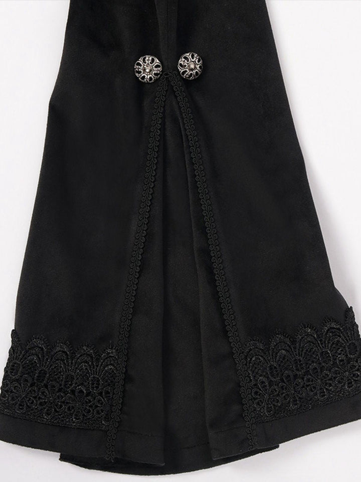 Black 1950s Gothic Lapel Bell Sleeve Lace Coat - vintage fashion, retro style, classic black