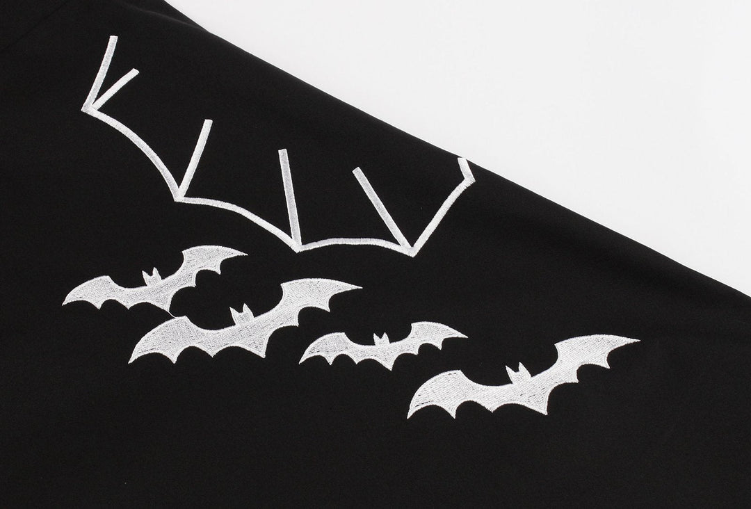 Black 1950s Halloween Bat Collar Embroidered Dress — the kind of 1950s dress that makes strangers smile