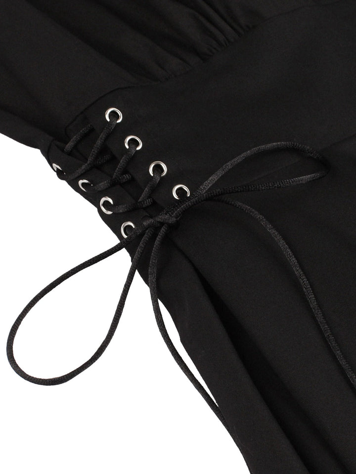 Black 1950s Halloween Bat Lace-Up Dress, vintage dress, retro fashion, rockabilly, pin-up fashion - perfect for women who love vintage and retro fashion