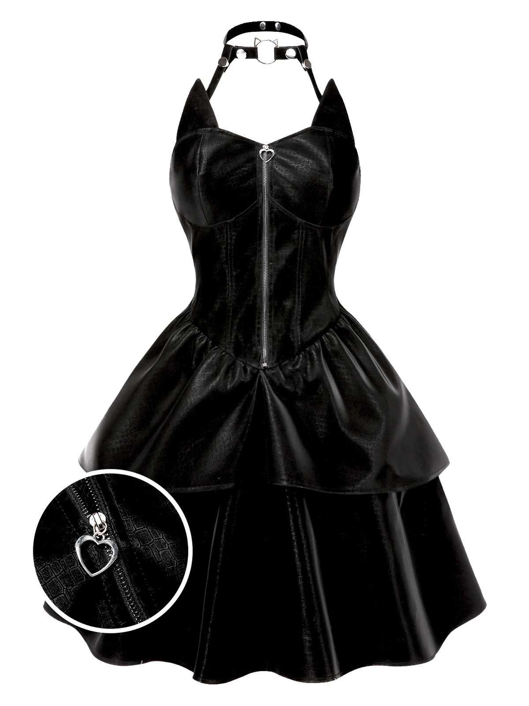 Black 1950s Halloween Catwoman Leather Dress - vintage dress, retro fashion, rockabilly
