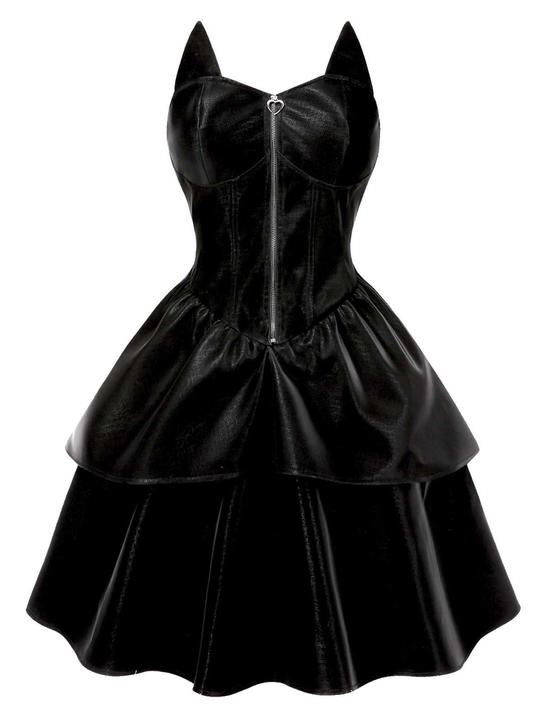 Black 1950s Halloween Catwoman Leather Dress - vintage dress, retro fashion, rockabilly