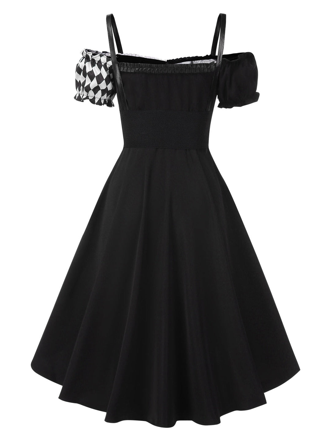 Black 1950s Halloween Harlequin Pattern Dress &amp; Leather Corset, vintage dress, retro fashion, rockabilly, pin-up fashion - perfect for women who love vintage and retro fashion