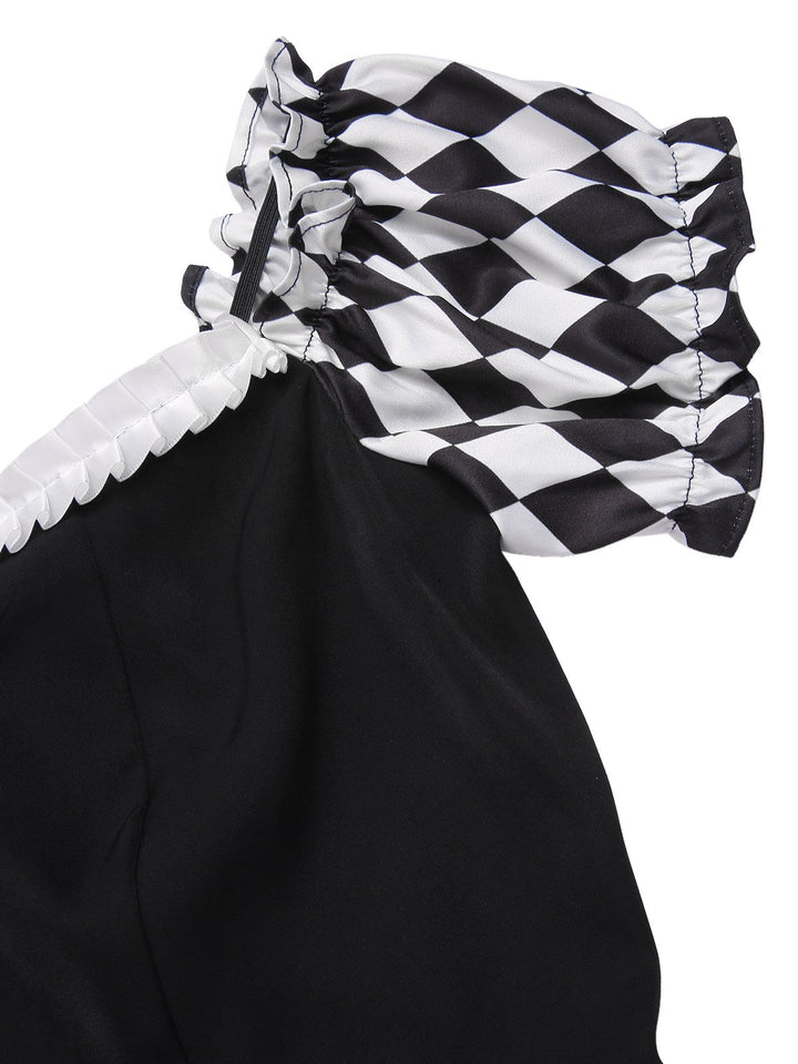 Black 1950s Halloween Harlequin Pattern Dress &amp; Leather Corset, vintage dress, retro fashion, rockabilly, pin-up fashion - perfect for women who love vintage and retro fashion
