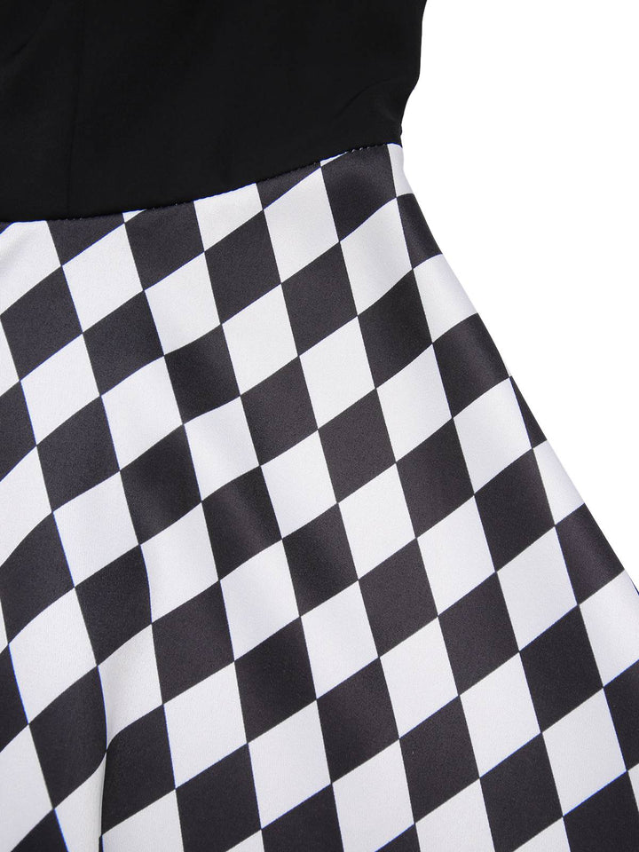Black 1950s Halloween Harlequin Pattern Dress &amp; Leather Corset, vintage dress, retro fashion, rockabilly, pin-up fashion - perfect for women who love vintage and retro fashion