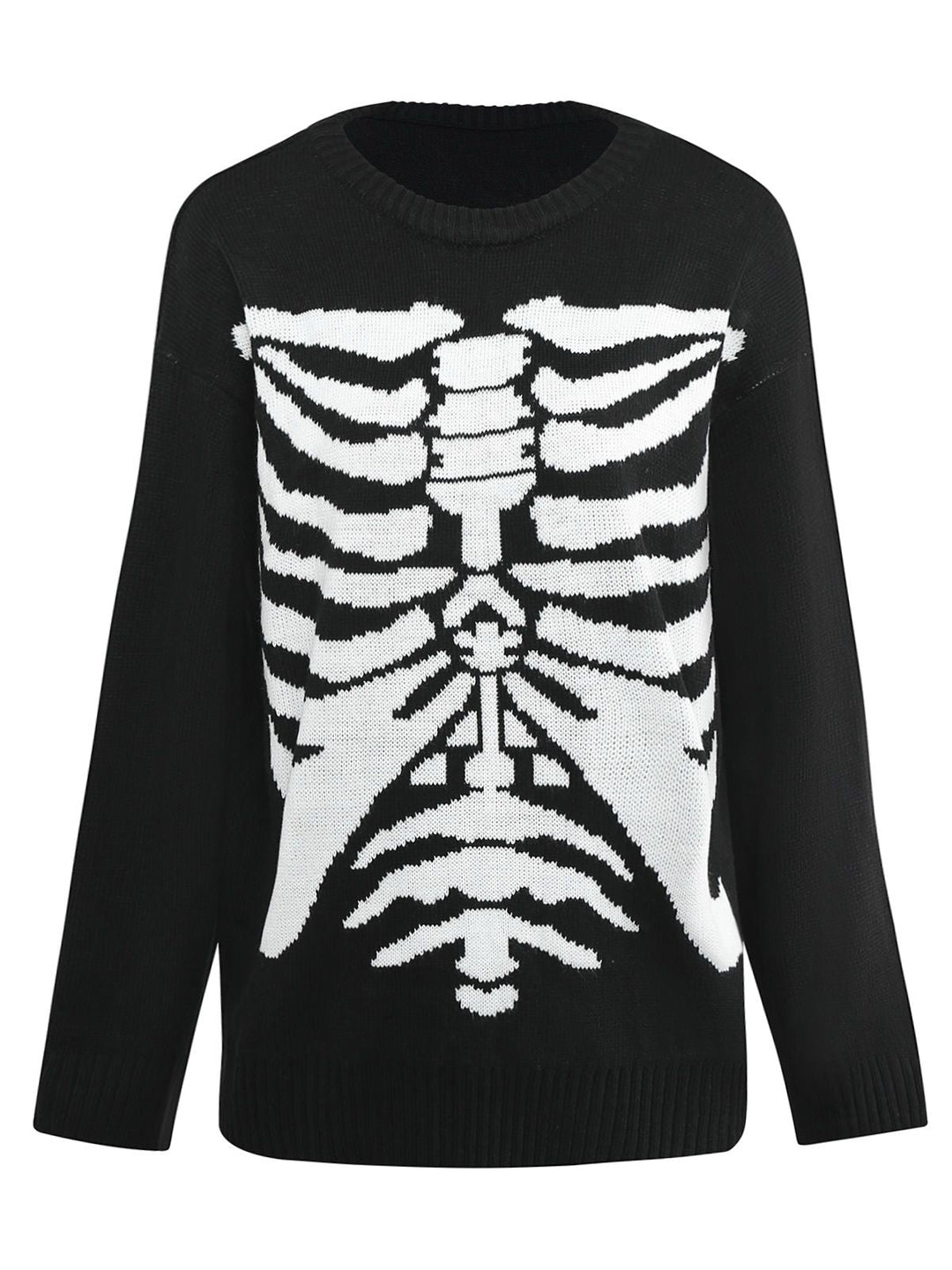 Black 1950s Halloween Skeleton Print Knit Sweater - vintage fashion, retro style, classic black