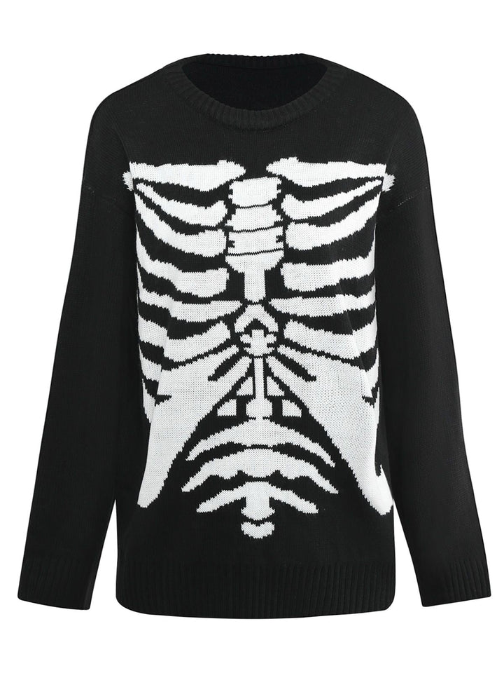 Black 1950s Halloween Skeleton Print Knit Sweater - vintage fashion, retro style, classic black