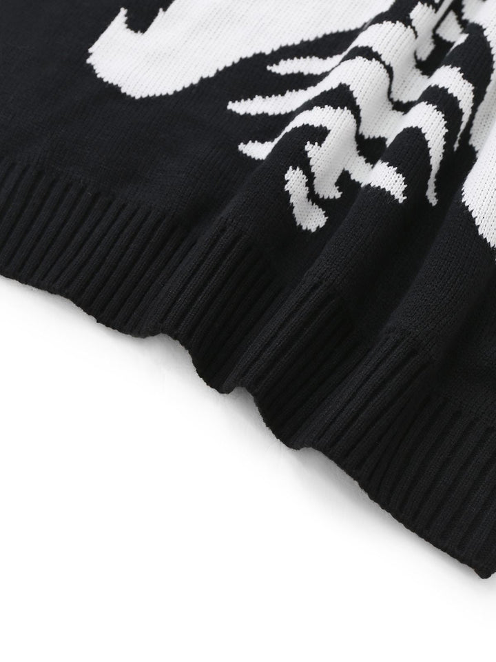 Black 1950s Halloween Skeleton Print Knit Sweater - vintage fashion, retro style, classic black