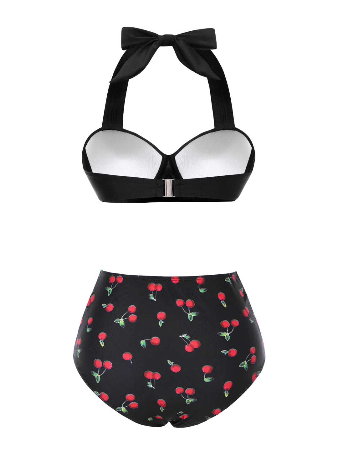 Black Halter Cherry Bikini Set - vintage fashion, retro style, classic black