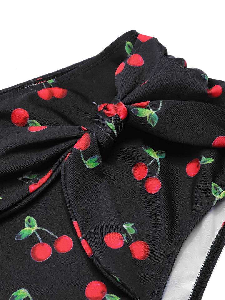 Black Halter Cherry Bikini Set - vintage fashion, retro style, classic black