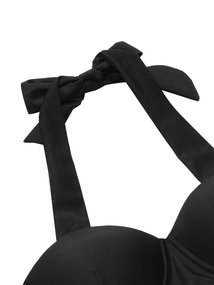 Black Halter Cherry Bikini Set - vintage fashion, retro style, classic black