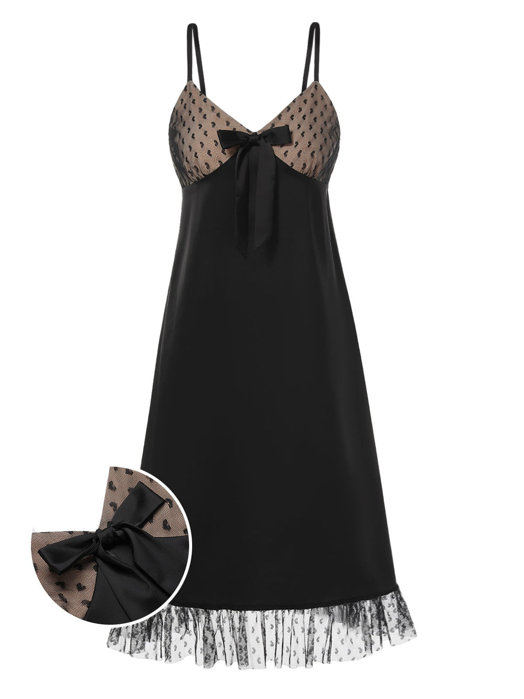 She slips into this Black Heart Dots Mesh Bow Nightgown and suddenly it&