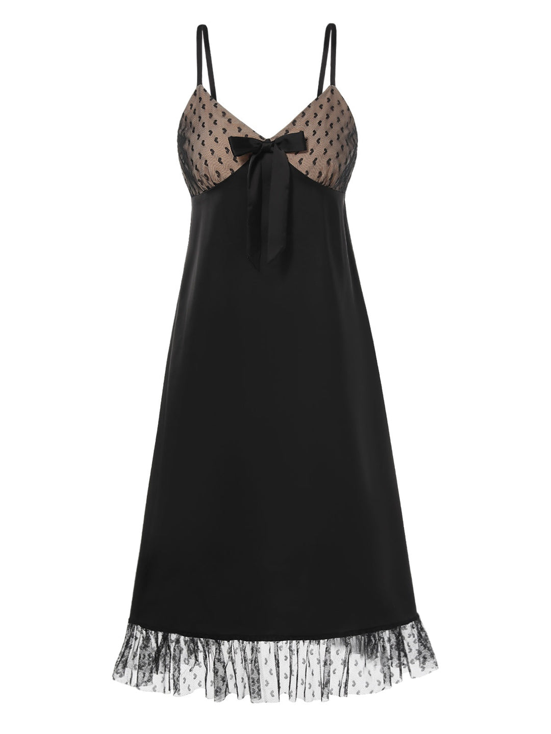 Black Heart Dots Mesh Bow Nightgown, vintage fashion, retro style - perfect for women who love vintage and retro fashion