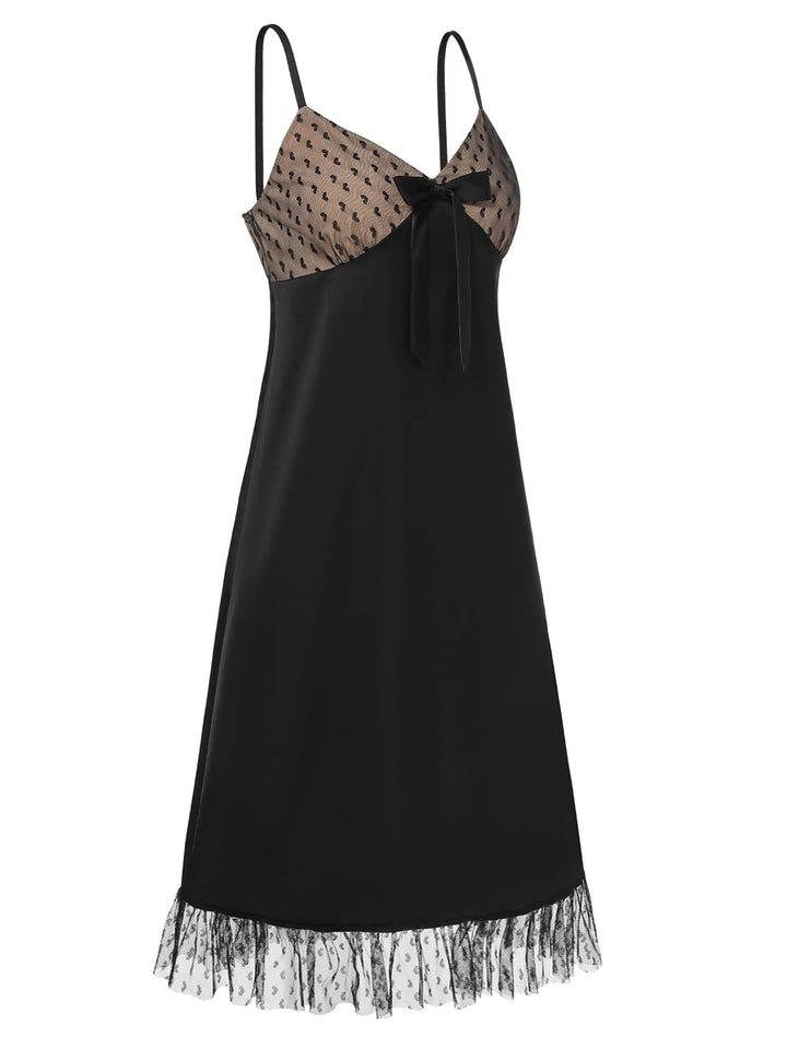 Black Heart Dots Mesh Bow Nightgown, vintage fashion, retro style - perfect for women who love vintage and retro fashion